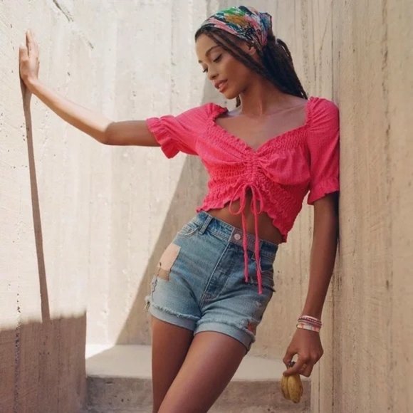 ANTHROPOLOGIE Pilcro cinched puff sleeve peasant top - Picture 4 of 13